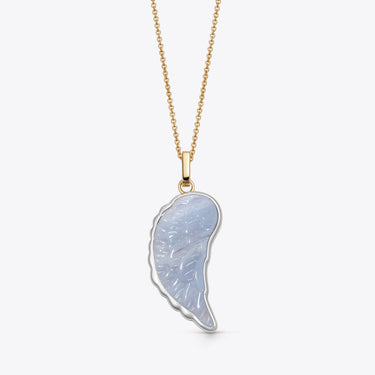 BLUE LACE AGATE ANGEL WING SILVER + GOLD (MEDIUM)