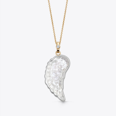 CLEAR QUARTZ ANGEL WING SILVER + GOLD WITH DIAMOND (LARGE)