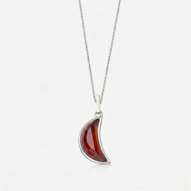 RED GARNET CRESCENT PENDANT NECKLACE SILVER