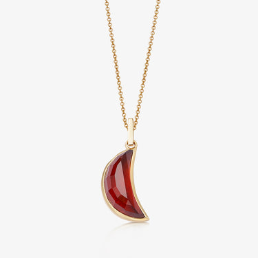 RED GARNET  CRESCENT PENDANT NECKLACE GOLD (LARGE)