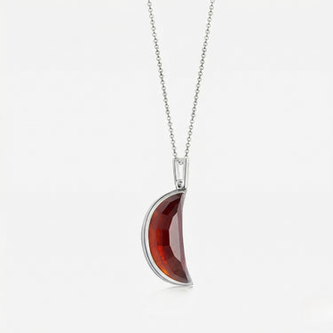 RED GARNET  CRESCENT PENDANT NECKLACE SILVER (LARGE)
