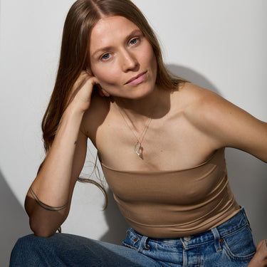 CLEAR QUARTZ ANGEL WING SILVER + GOLD WITH DIAMOND (LARGE)