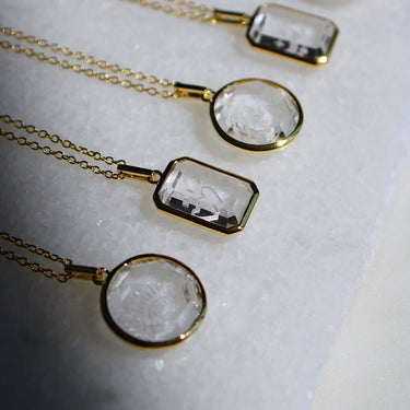 CLEAR QUARTZ LOVE AFFIRMATION PENDANT NECKLACE (GOLD VERMEIL)