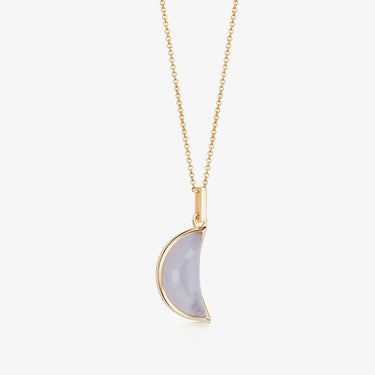 BLUE LACE AGATE CRESCENT PENDANT NECKLACE GOLD