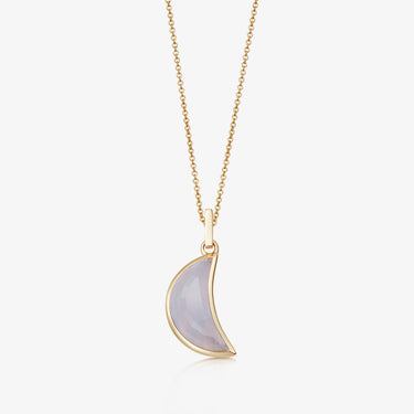 BLUE LACE AGATE CRESCENT PENDANT NECKLACE GOLD