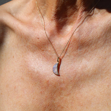BLUE LACE AGATE CRESCENT PENDANT NECKLACE SILVER