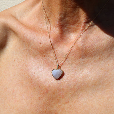 BLUE LACE AGATE HEART TALISMAN PENDANT NECKLACE GOLD (MEDIUM)