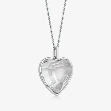 CLEAR QUARTZ HEART TALISMAN PENDANT NECKLACE SILVER (LARGE)