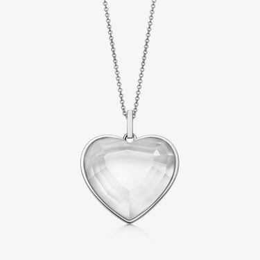 CLEAR QUARTZ HEART TALISMAN PENDANT NECKLACE SILVER (LARGE)