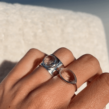 CLEAR QUARTZ FULL MOON TALISMAN RING SILVER