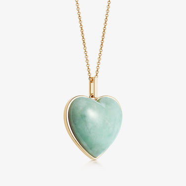 JADE HEART CABOCHON PENDANT NECKLACE GOLD (LARGE)