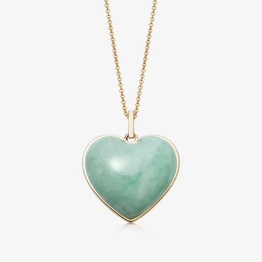 JADE HEART CABOCHON PENDANT NECKLACE GOLD (LARGE)