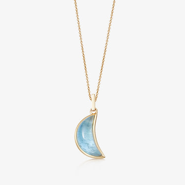 AQUAMARINE CRESCENT PENDANT NECKLACE GOLD (CABOCHON)