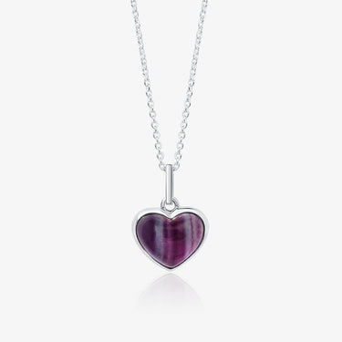 RAINBOW FLUORITE HEART TALISMAN PENDANT NECKLACE SILVER (BABY) CABOCHON