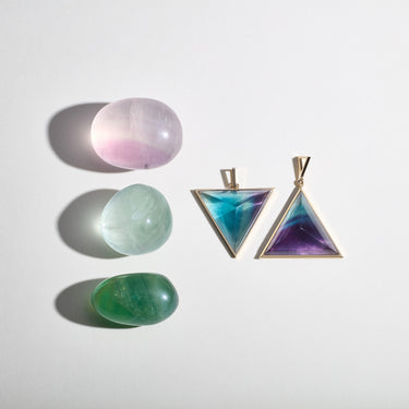 RAINBOW FLUORITE GUARDIAN CABOCHON PENDANT NECKLACE GOLD (LARGE)