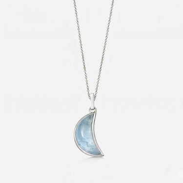 AQUAMARINE CRESCENT PENDANT NECKLACE SILVER (CABOCHON)