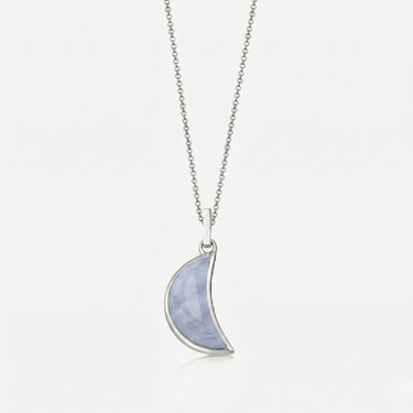 BLUE LACE AGATE CRESCENT PENDANT NECKLACE SILVER