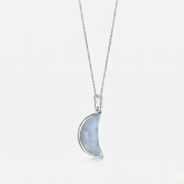 BLUE LACE AGATE CRESCENT PENDANT NECKLACE SILVER