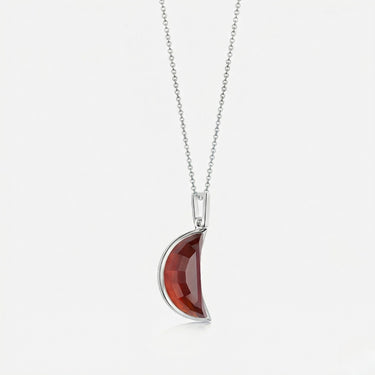 RED GARNET CRESCENT PENDANT NECKLACE SILVER