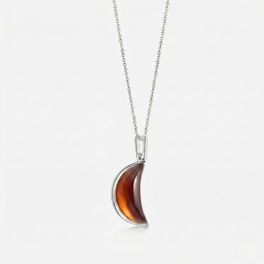 RED GARNET CRESCENT PENDANT NECKLACE SILVER (CABOCHON)