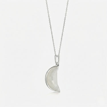 RAINBOW MOONSTONE CRESCENT PENDANT NECKLACE SILVER