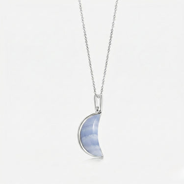 BLUE LACE AGATE CRESCENT PENDANT NECKLACE SILVER (CABOCHON)
