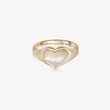 MOTHER OF PEARL HEART TALISMAN SIGNET RING GOLD