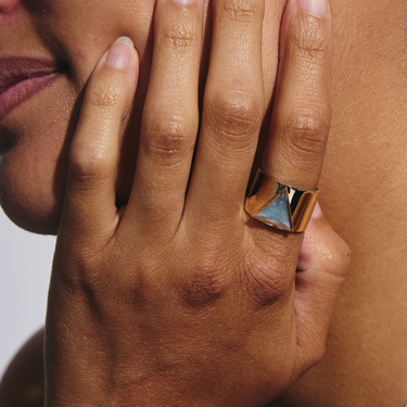 AQUAMARINE GUARDIAN STATEMENT RING GOLD