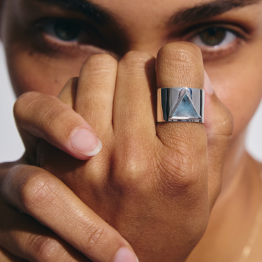 AQUAMARINE GUARDIAN STATEMENT RING SILVER