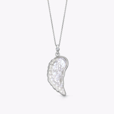 CLEAR QUARTZ ANGEL WING  WITH DIAMOND SILVER (MEDIUM)