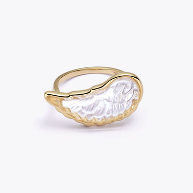 CLEAR QUARTZ ANGEL WING RING WITH DIAMOND (GOLD)