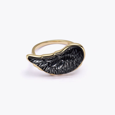 BLACK ONYX ANGEL WING RING WITH DIAMOND (GOLD)