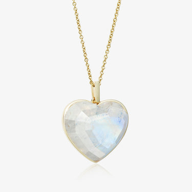 RAINBOW MOONSTONE HEART TALISMAN PENDANT NECKLACE GOLD (LARGE)