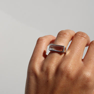 CLEAR QUARTZ TAG TALISMAN RING SILVER