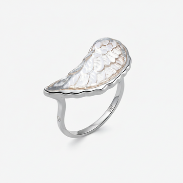 CLEAR QUARTZ ANGEL WING RING WITH DIAMOND (SILVER)