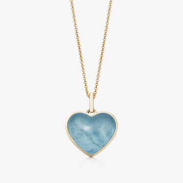 AQUAMARINE HEART TALISMAN PENDANT NECKLACE GOLD (MEDIUM) CABOCHON