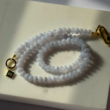 BLUE LACE AGATE CANDY BEAD NECKLACE