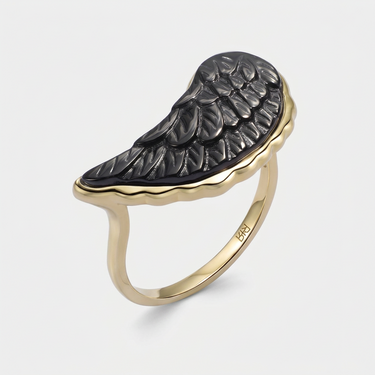 Black Onyx Angel Wing Ring (Gold)