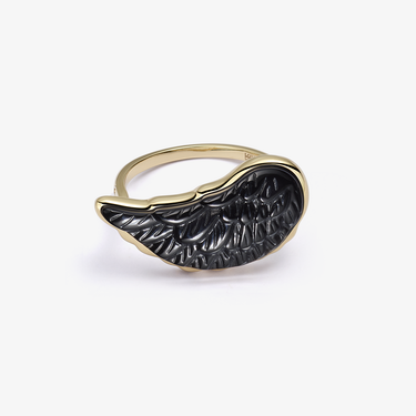 Black Onyx Angel Wing Ring (Gold)
