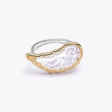 ANGEL WING CLEAR QUARTZ RING WITH DIAMOND (SILVER + GOLD)