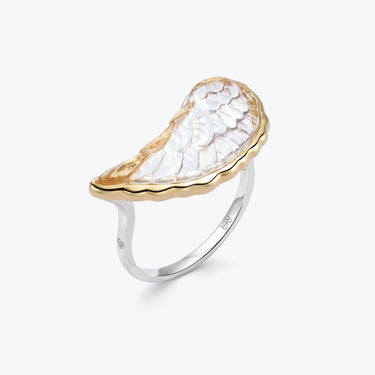 ANGEL WING CLEAR QUARTZ RING WITH DIAMOND (SILVER + GOLD)