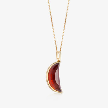 RED GARNET  CRESCENT PENDANT NECKLACE GOLD (LARGE)