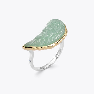 JADE ANGEL WING RING WITH DIAMOND (SILVER + GOLD)