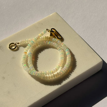 ETHIOPIAN OPAL CANDY BEADS NECKLACE (4MM-5MM BEADS) (WHITE)