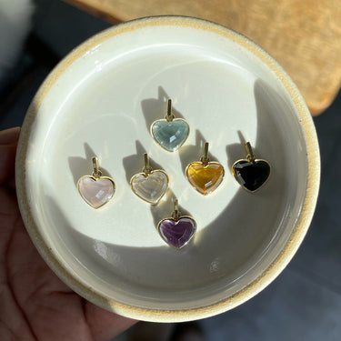 CLEAR QUARTZ HEART TALISMAN PENDANT GOLD (BABY)
