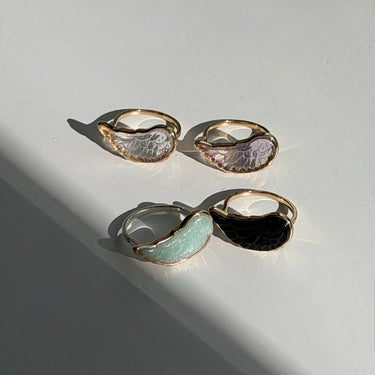 Black Onyx Angel Wing Ring (Gold)