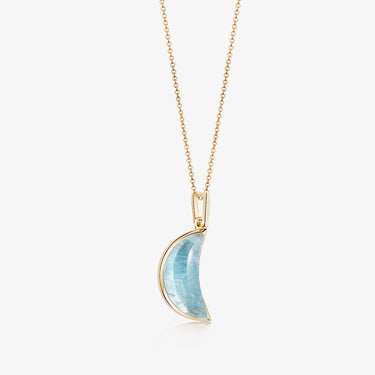 AQUAMARINE CRESCENT PENDANT NECKLACE GOLD (CABOCHON)