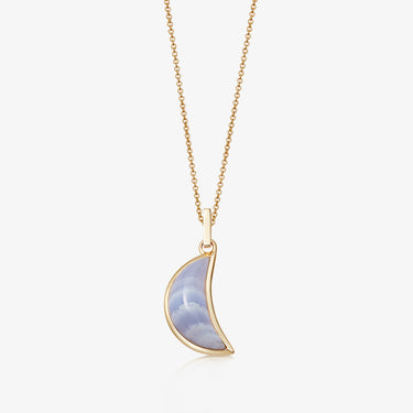BLUE LACE AGATE CRESCENT PENDANT NECKLACE GOLD (CABOCHON)