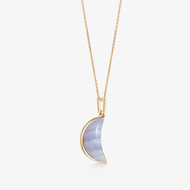 BLUE LACE AGATE CRESCENT PENDANT NECKLACE GOLD (CABOCHON)