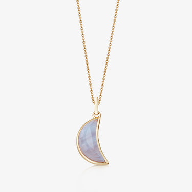 BLUE LACE AGATE CRESCENT PENDANT NECKLACE GOLD